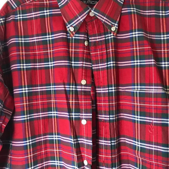 Nautica Men’s Size Large Red Green Plaid Button-down Shirt Holiday Vibes Festive - Picture 4 of 7